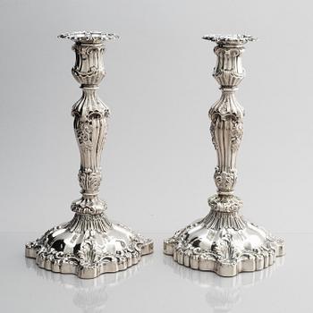 A pair of silver candlesticks, marks Gustaf Möllenborg, Stockholm 1845.