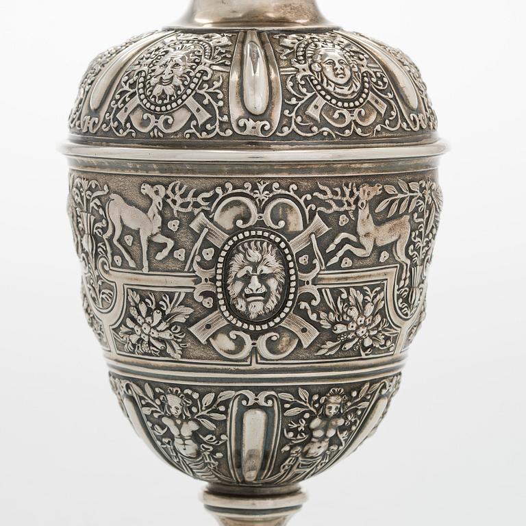 A sterling silver wine ewer, maker's mark of George Fox, London 1872.