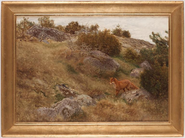 Bruno Liljefors, Landscape with a watchful fox.