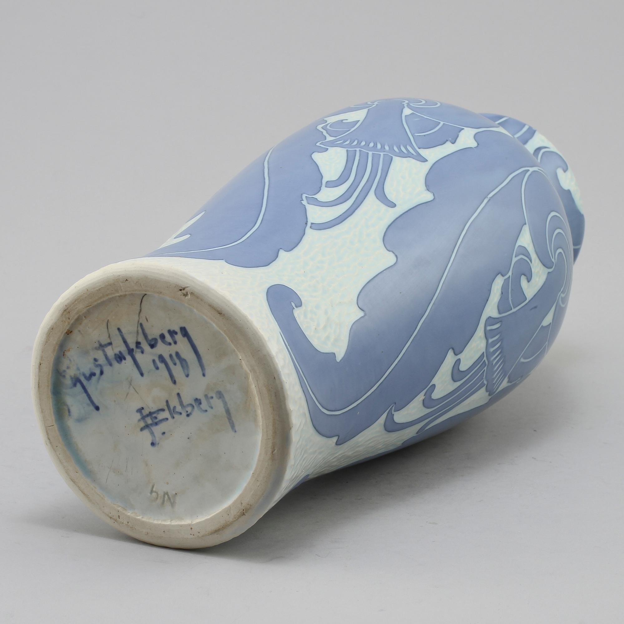 VAS, stengods, jugend, "Sgrafitto", Josef Ekberg, Gustafsberg, 1918.