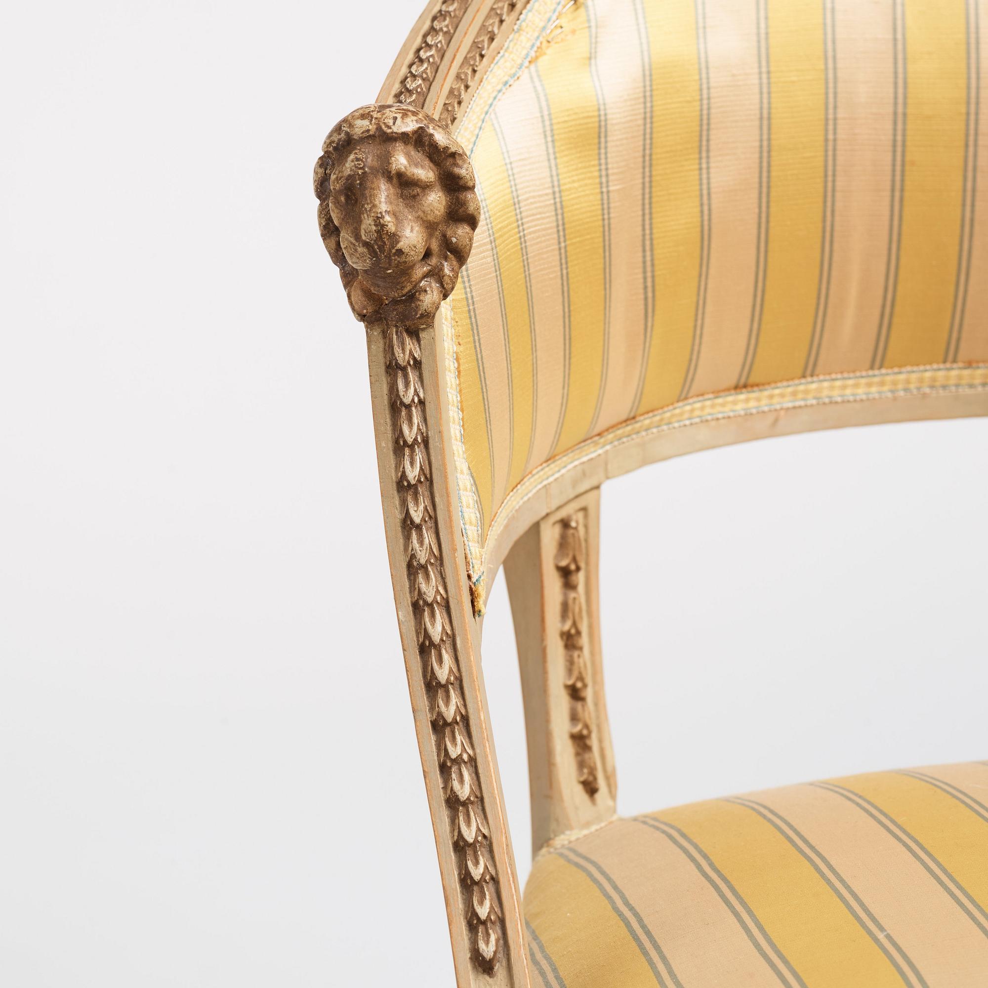 A pair of matched late Gustavian armchairs, Stockholm,  late 18th century.