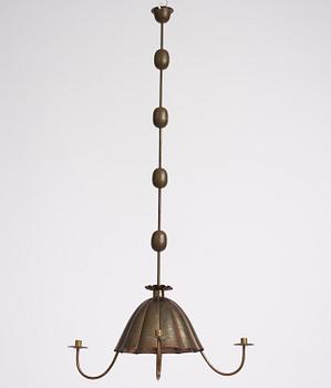 Gunnar Asplund, presumably, a brass ceiling lamp/chandelier, for the staffroom at Karlshamn Secondary School, Sweden, ca 1912-1918.