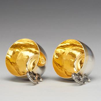 A pair of Swedish parcel-gilt silver cups, mark of Daniel Falck, Malmo (1685-1705). Reworked in the 19th century.