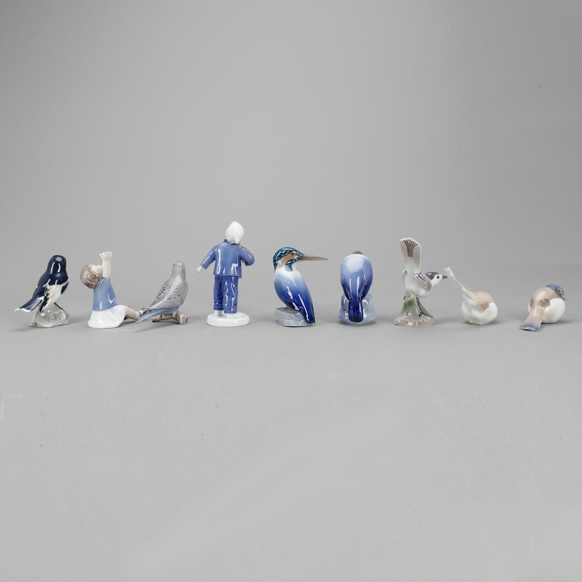 FIGURINER, 9 st, porslin, Bing & Gröndahl, Danmark 1900-tal.