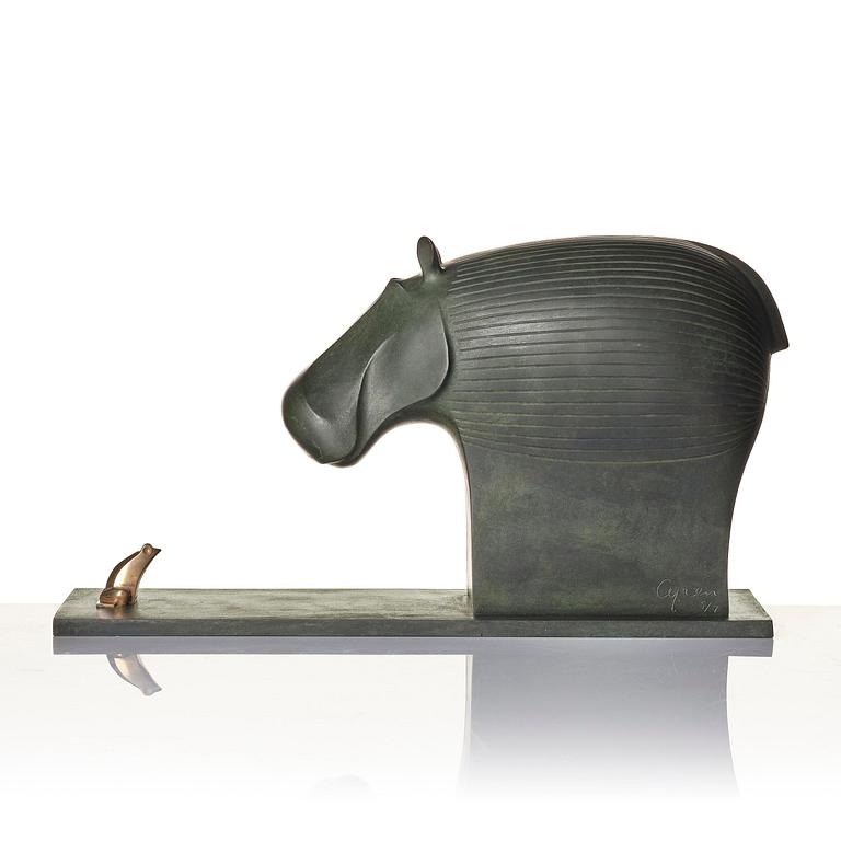 Gunnar Cyrén, a sculpture, "Kan du inte tala?", ed. 5/7, Herman Bergman konstgjuteri, Stockholm & Gävle, 1988.