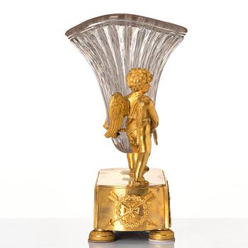 An Empire gilded bronze and glass centre piece, first part of the 19th century.