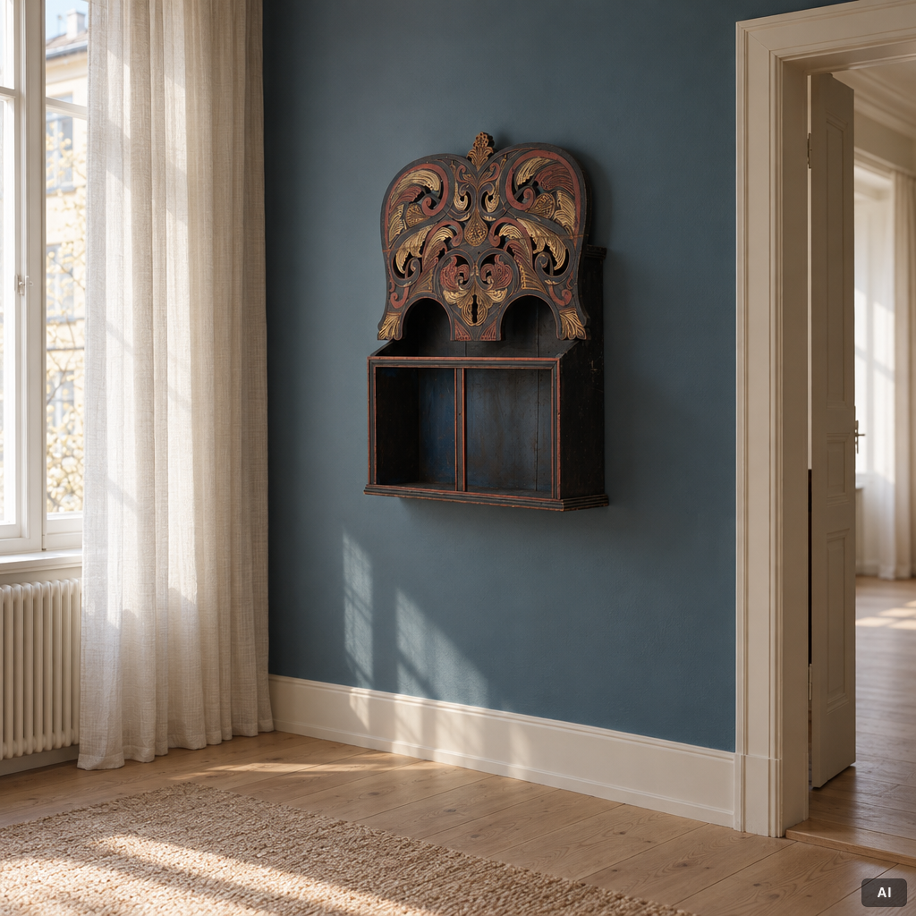 Wall-mounted shelf, folk art, Norway, 19th century.
