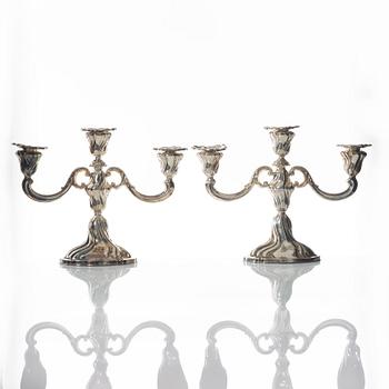 Bruckmann & Sohne, candelabras, a pair, silver, Rococo style, Heilbronn, Germany, 20th century, Swedish import mark.