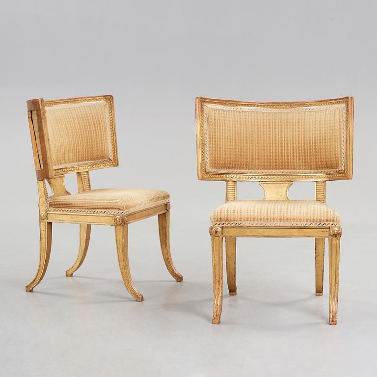 A pair of Swedish late Gustavian 1790's klismos chairs.