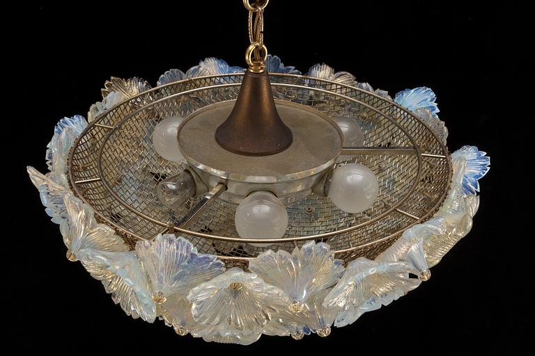 A 20th century glass and brass ceiling light, probably Murano, Italy.