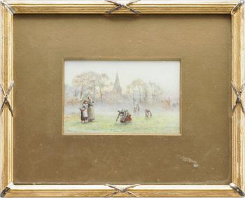 OKÄND KONSTNÄR, akvarell, monogramsignerad PR, England, omkring år 1900.