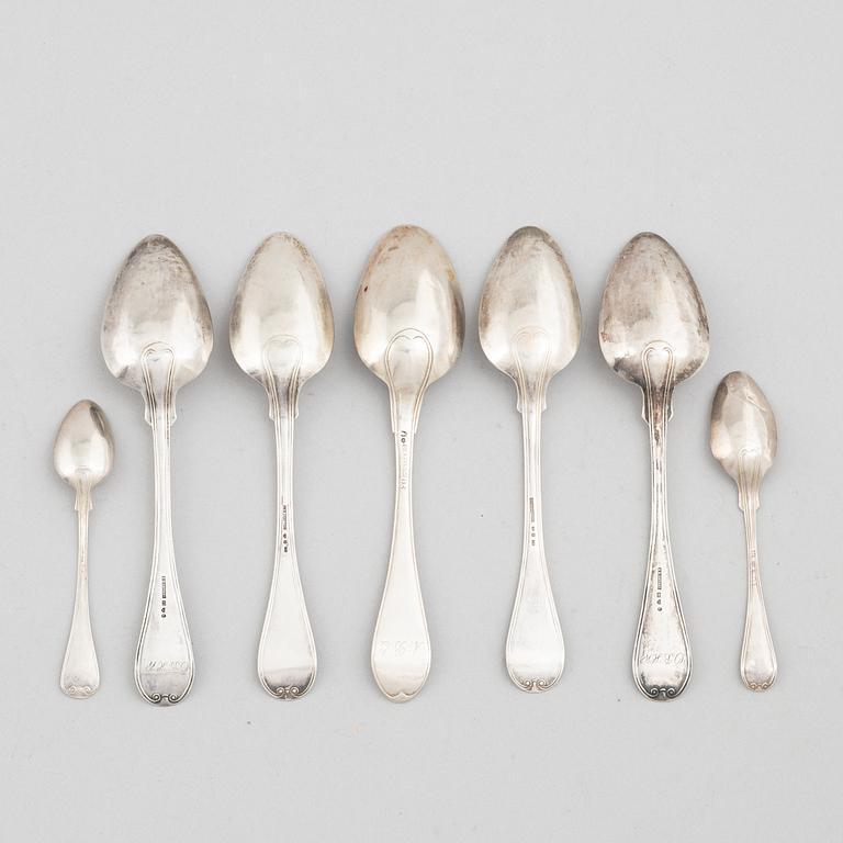Seven silver spoons, Sweden, 1810-1913.