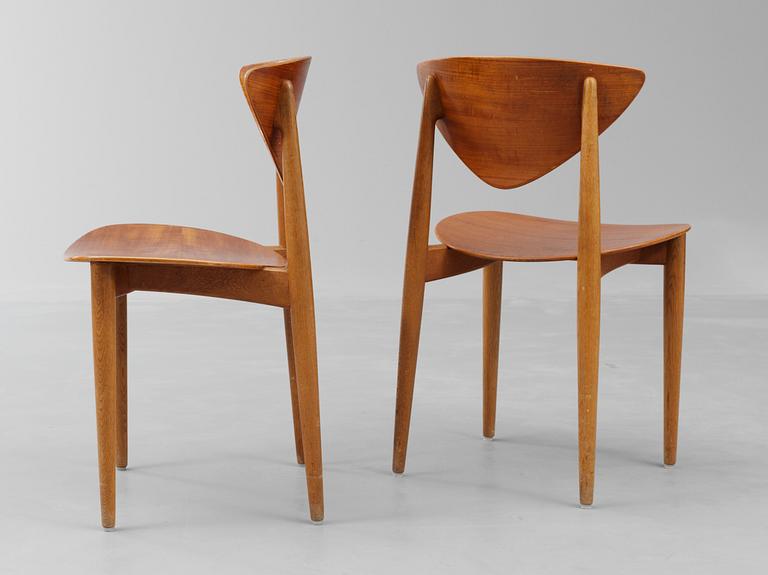 A set of four Peter Hvidt & Orla Mølgaard Nielsen teak and oak chairs by Bodafors Sweden 1958.