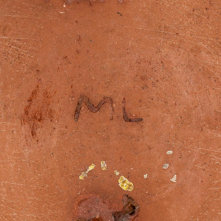 Marita Lybeck, candlestick, red clay, signed ML.