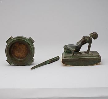 SKRIVBORDSUPPSATS, 4 delar, brons, Eric Hedland, Otto Meyer, 1920-30-tal.