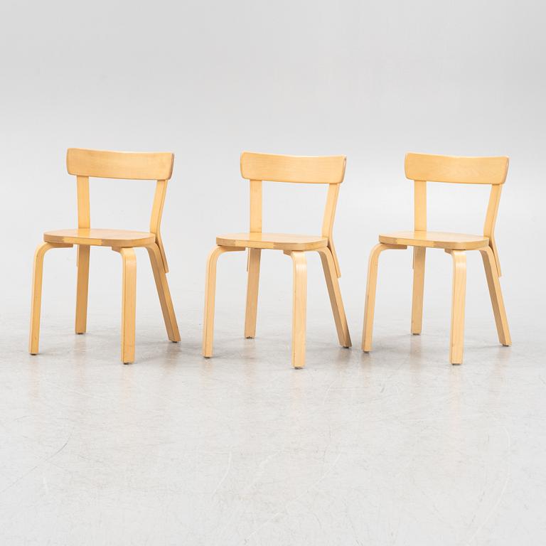 Alvar Aalto, three model 69 chairs, Artek, Finland.