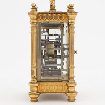 A brass carriage clock, Duverdrey & Bloquel, France, around the year 1900.