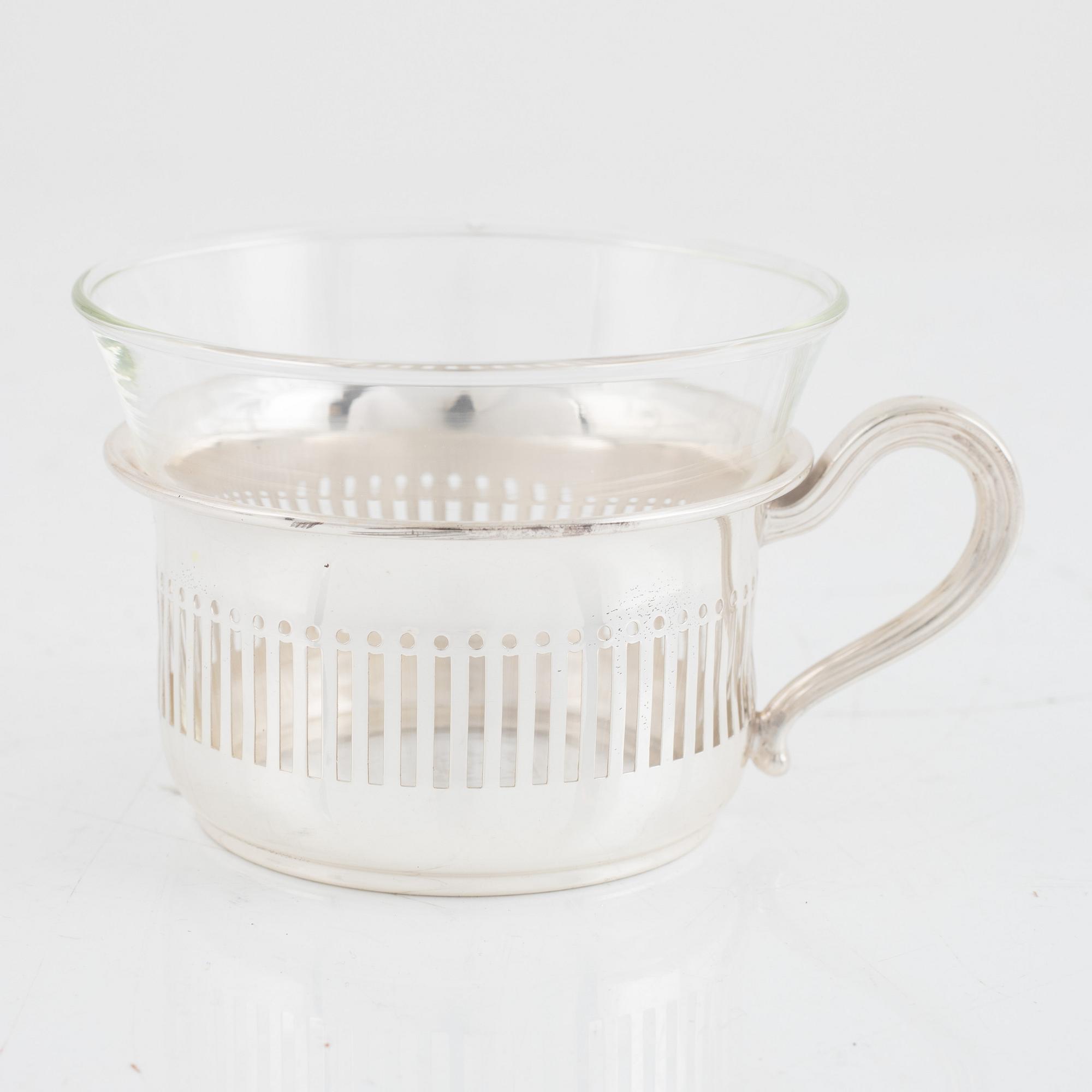 Temuggar, 8 st, silver och glas, Tyskland, troligtvis 1900-talets mitt.