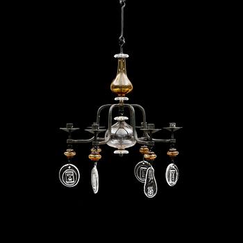 LJUSKRONA, glas och smide, Erik Höglund, 1900-talets andra hälft. Höjd ca 60 cm.