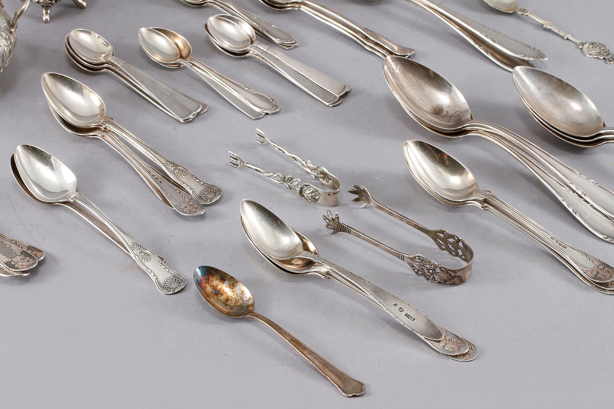 PARTI SILVER, 47 delar, 1800-1900-tal, mest Sverige, totalvikt 1270 gram.