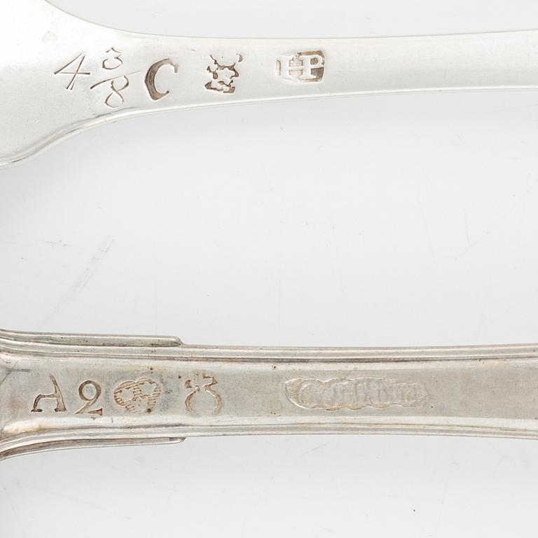 Gafflar, 11 st, silver, Sverige, 1700-tal.