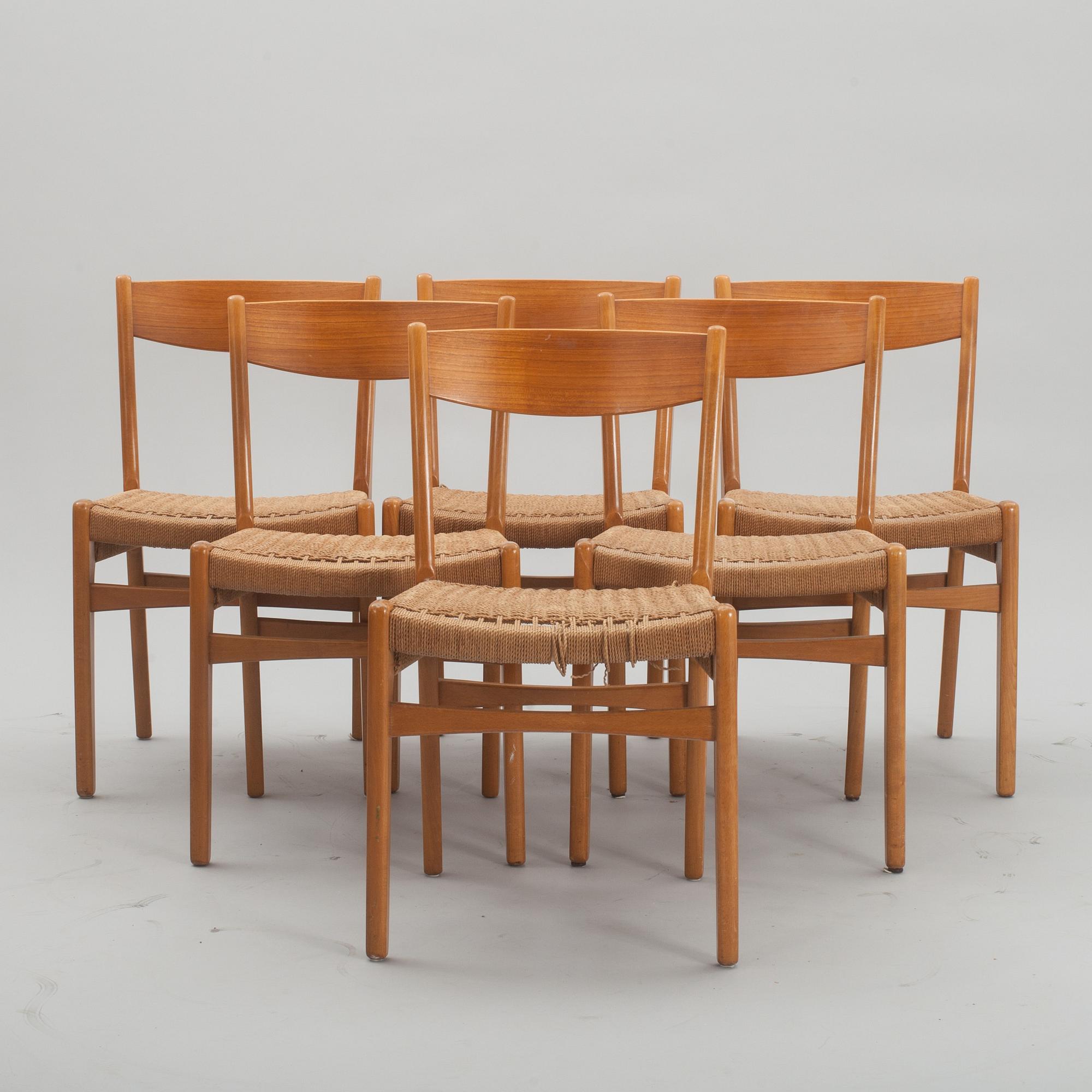 STOLAR, 6 st, teak och bok. 1900-talets mitt/andra hälft.