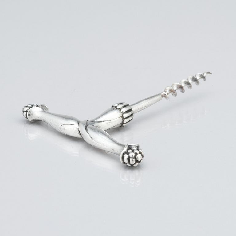 Georg Jensen, an 830/1000 silver corkscrew, Copenhagen ca 1915-1919, Swedish import marks GAB F, design nr 89 (blurred).