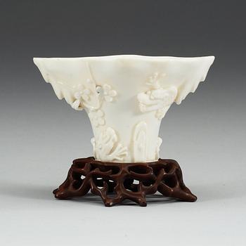 A blanc de chine libation cup, Qing dynasty, Kangxi (1662-1722).