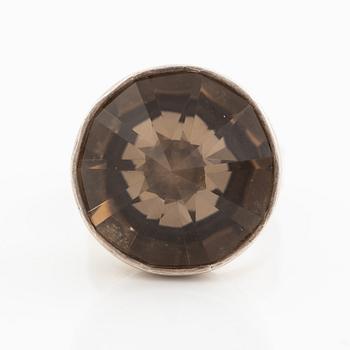 Birger Pellas, ring, sterling silver with cabochon-cut brown stone, likely smoky quartz, Malmö 1964.