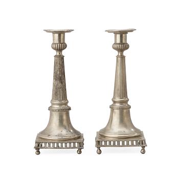 1299. A pair of late Gustavian pewter candlesticks by P Gillman, Stockholm 1794/98.