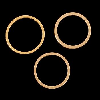 RINGAR, 3 st, 2 st 20 k och 1 st 23 k guld. Vikt ca 9 gram.
