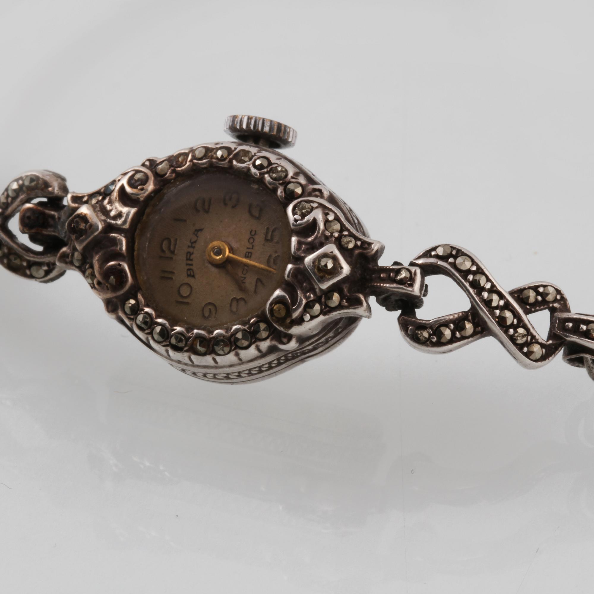 ARMBANDSUR, silver, Birka, Incabloc, 1900-talets första hälft. Vikt 16,7 gram.