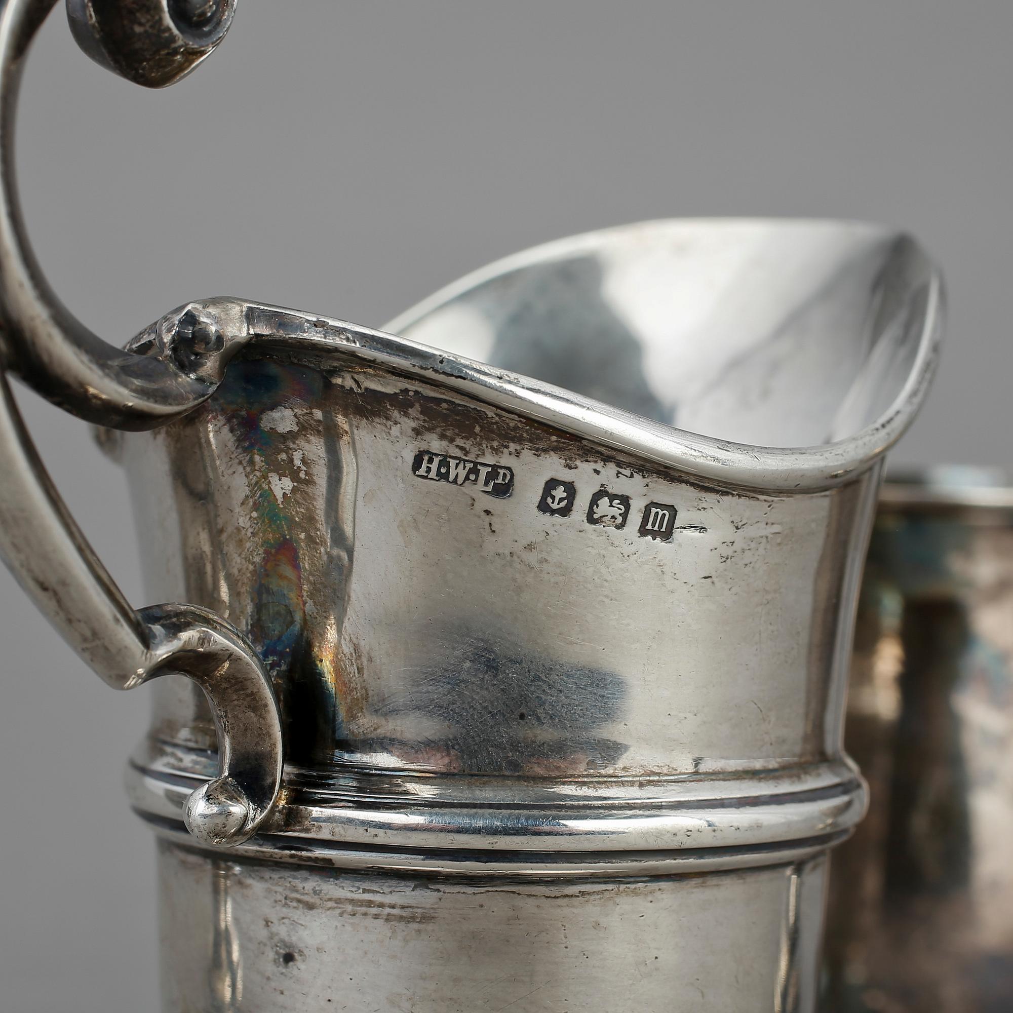 PARTI SILVER, 4 delar, brittiska stämplar, 18/1900-tal.