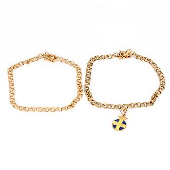 ARMBAND, 2 st, 18K guld, Sverige, andra hälft 1900-tals. Total vikt ca 10,90 g.