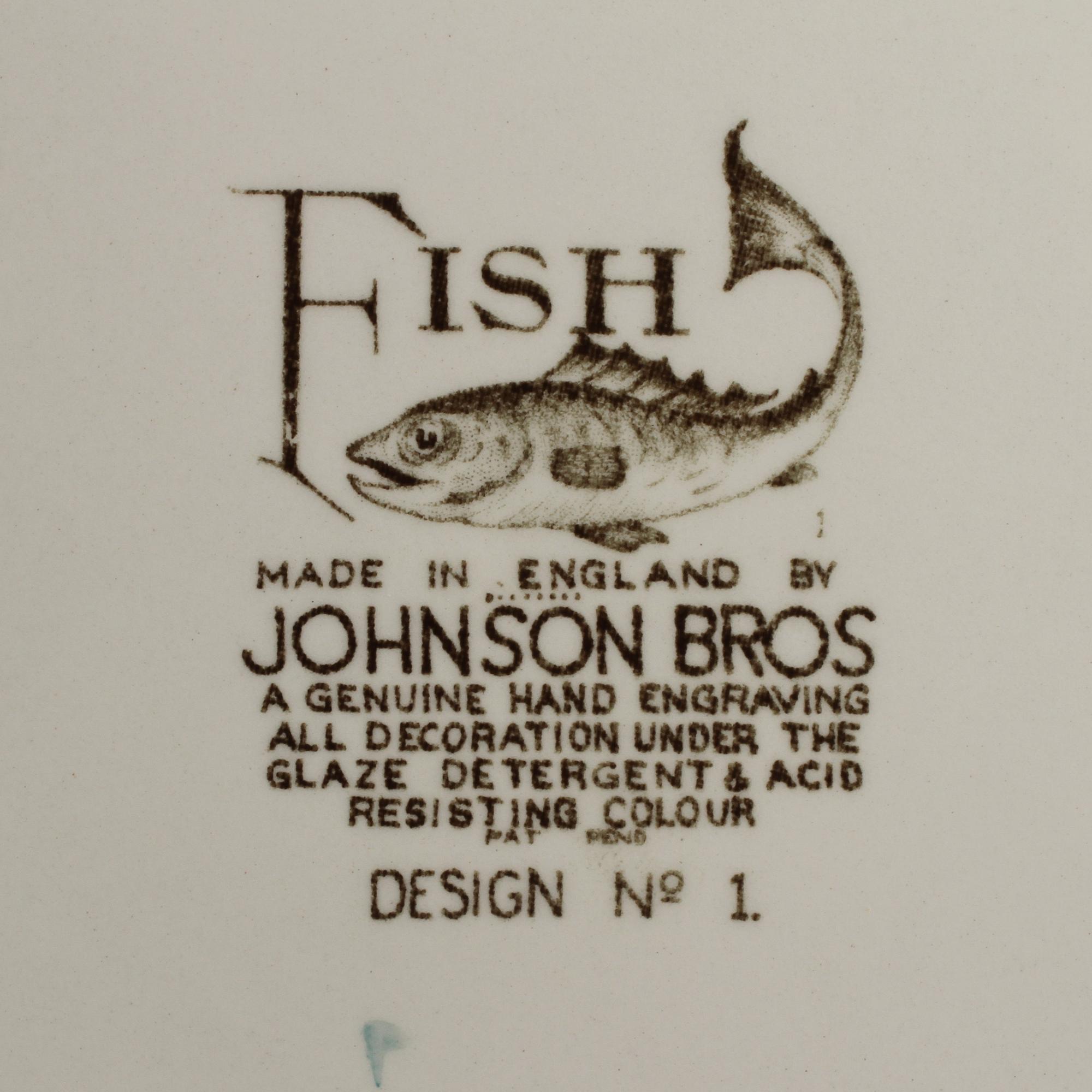 SERVISDELAR, 11 st, flintgods, "Fish" Johnson Bros. England, 1900-talets andra hälft.