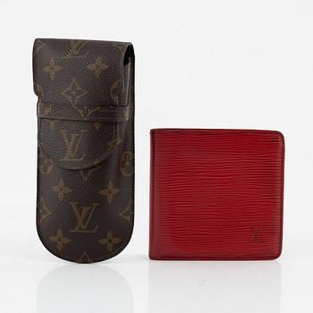 Louis Vuitton, a sunglasses case and a wallet.