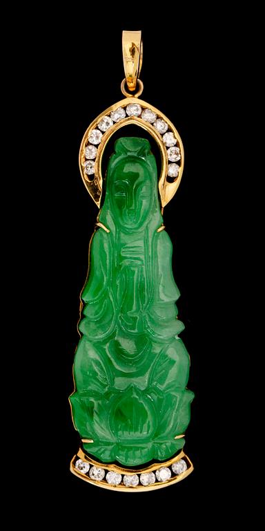 HÄNGE, 18K guld, jade och briljantslipade diamanter.