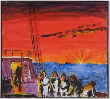 Gösta Werner, Marint motiv, röd himmel.
