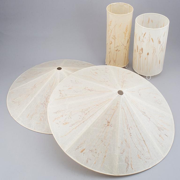 A pair of ceiling lam shades and two table lights by Vanja Sorbon Malmsten for Carl malmsten.