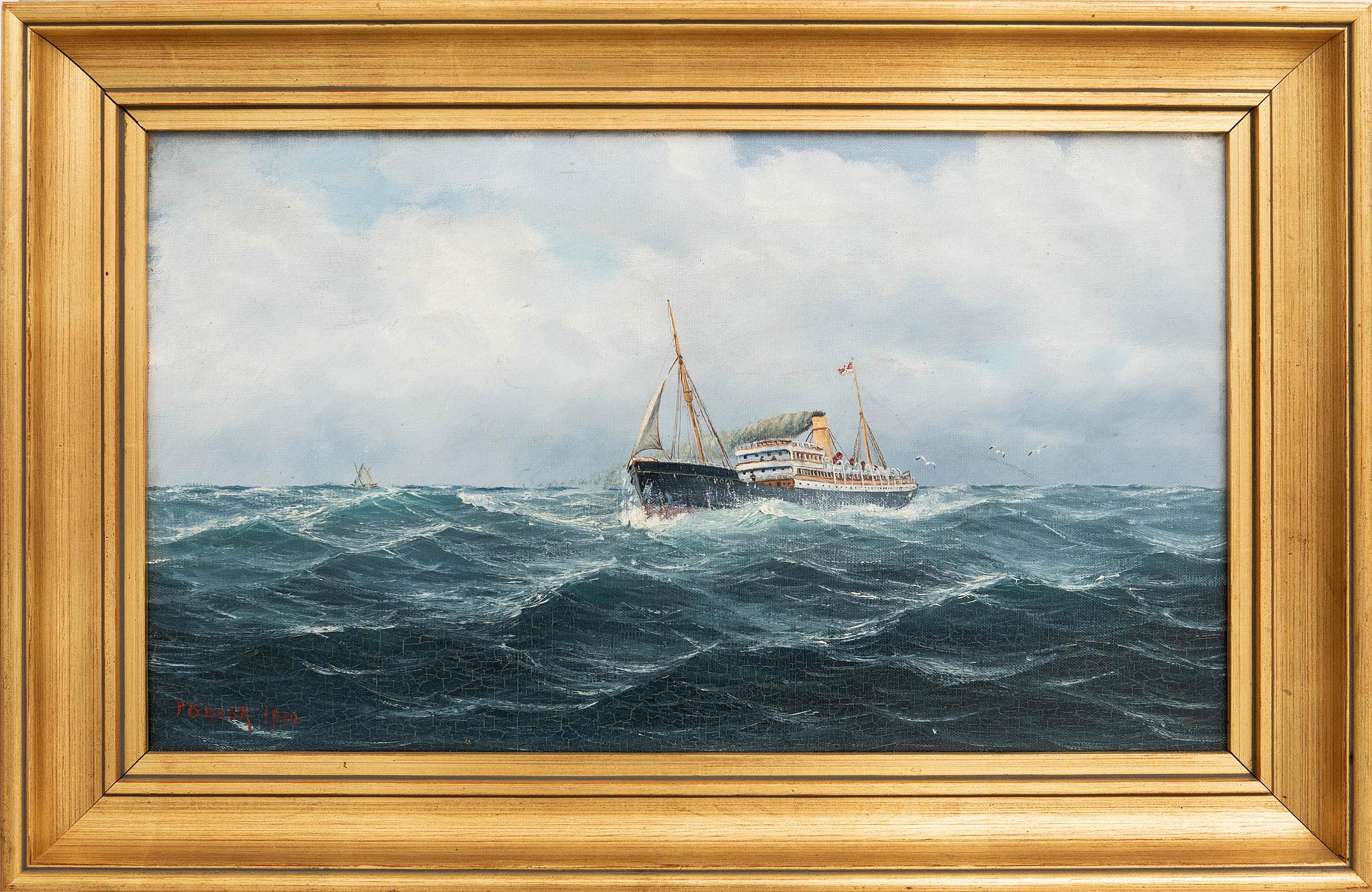 Okänd konstnär 1900-tal, Ångare till havs.