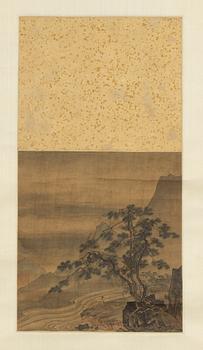 A Chinese scroll painting, ink and colour on silk laid on paper, Qing dynasty, after a Song dynasty painting.