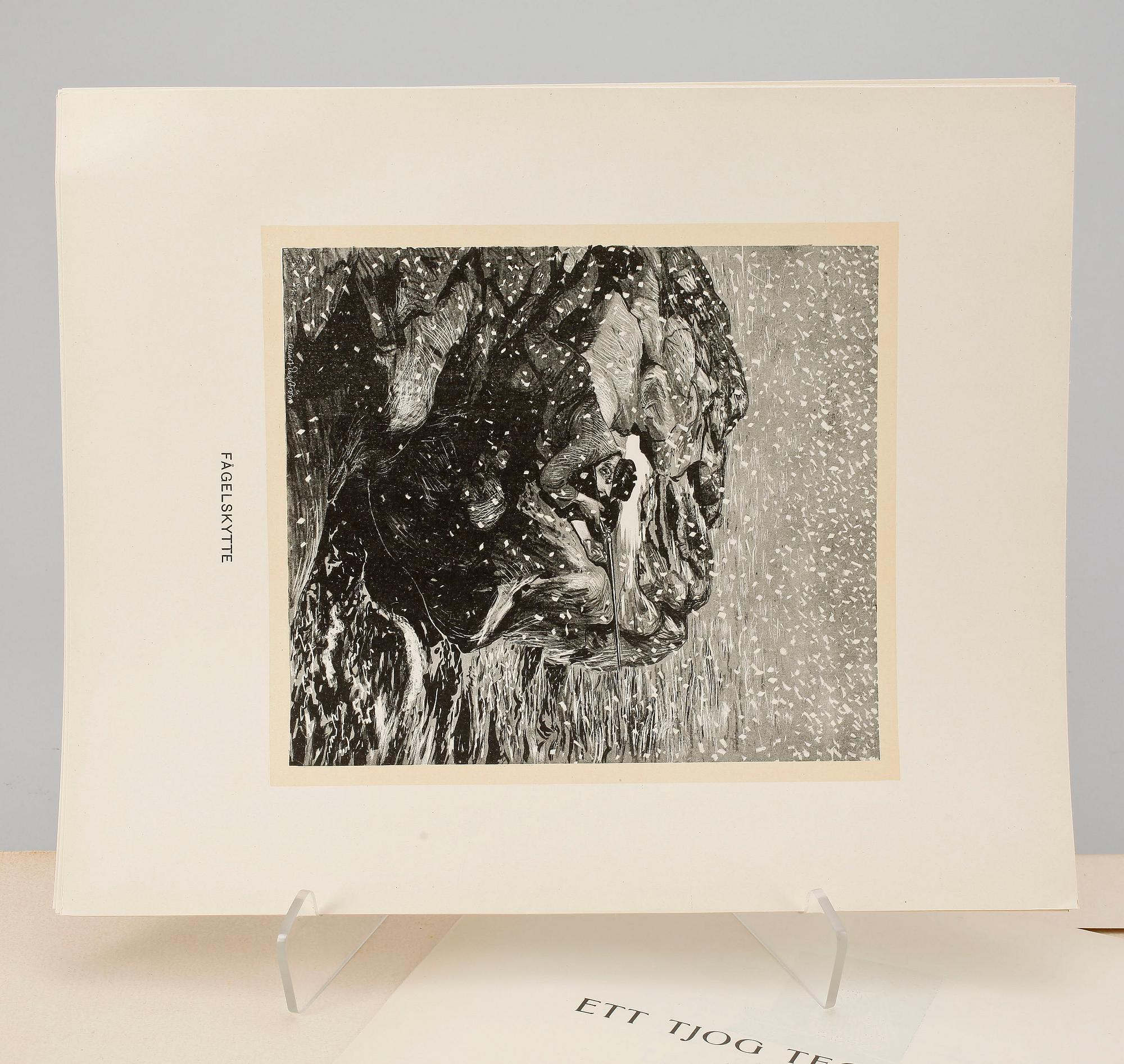 ALBERT ENGSTRÖM, mapp med reproduktioner, "Ett Tjog Teckningar ur Albert Engströms Portfölj", signerad med dedikation.