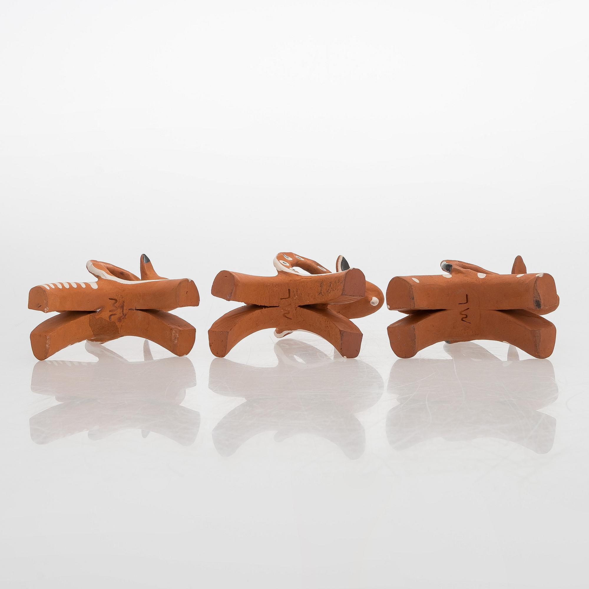 Marita Lybeck, figurines, 8 pcs, red clay, signed ML.