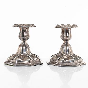 Ljusstakar, ett par, silver, C G Hallberg, 1955.