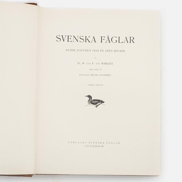 Three volumes of 'Svenska fåglar' by the von Wright brothers, printed at A.Börtsells Tryckeri AB, Stockholm, 1924-29.