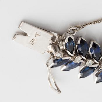 Bracelet 18K white gold with navette-cut sapphires and eight-cut diamonds.