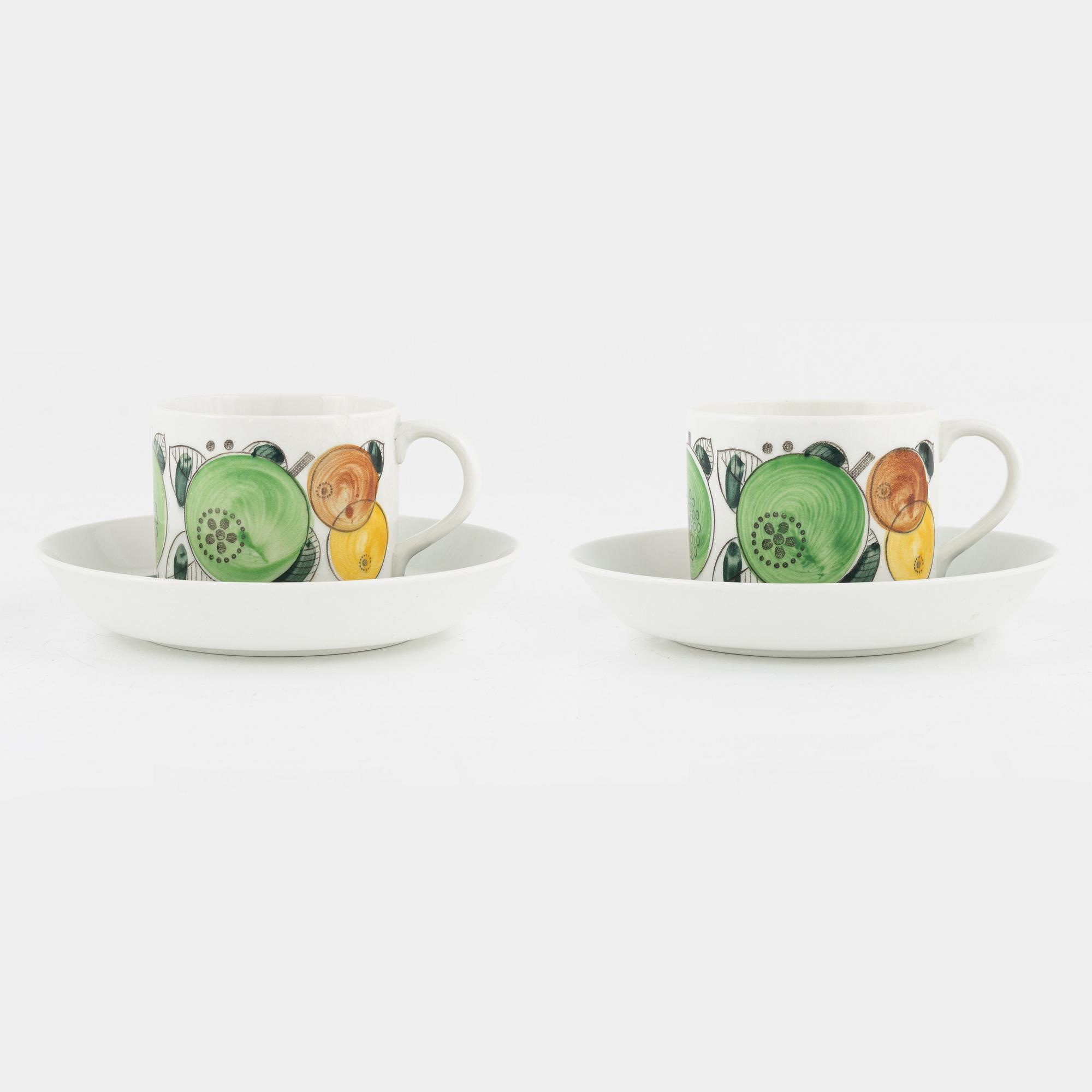 Hertha Bengtson, two 'Fructus' coffee cups with saucer, Rörstrand.