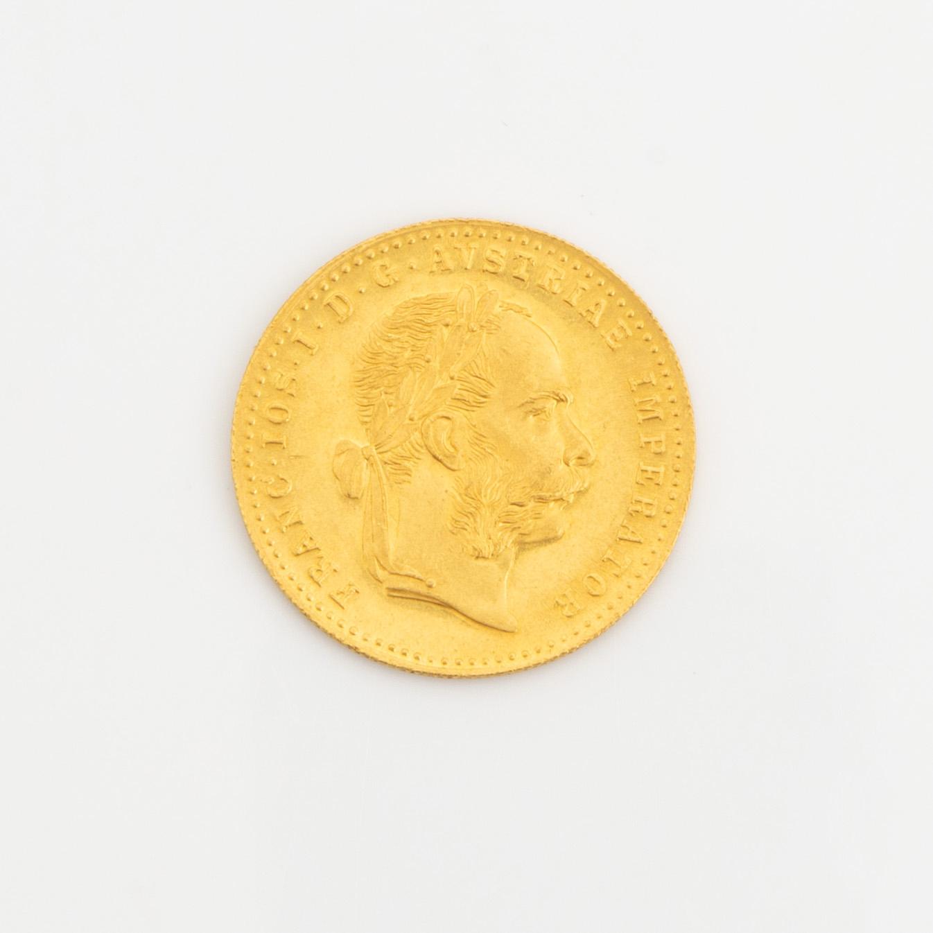 Hängsmycke med mynt, 23K guld, samt mynt, 23K guld, Österrike-Ungern, 1915.