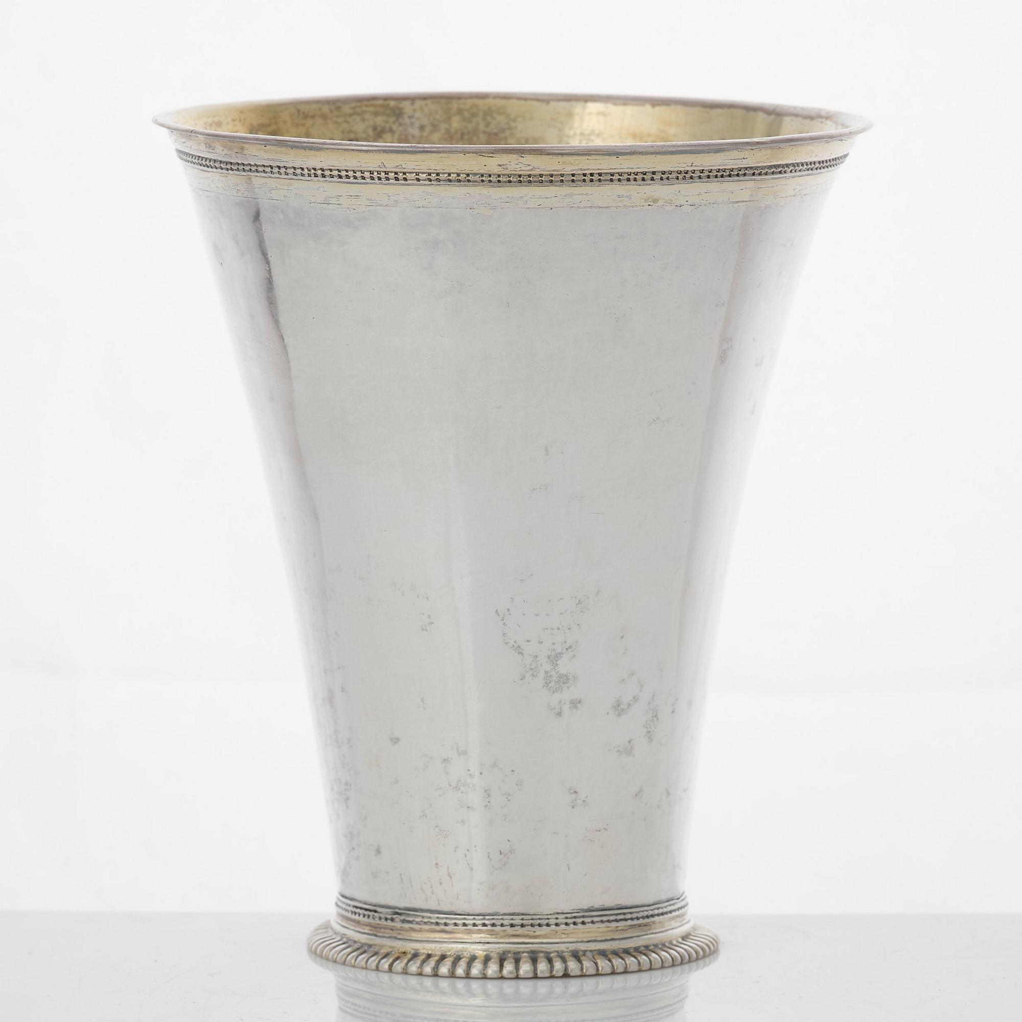 A Swedish 18th century parcel-gilt silver beaker, marke of Bengt Collin, Uppsala 1752.