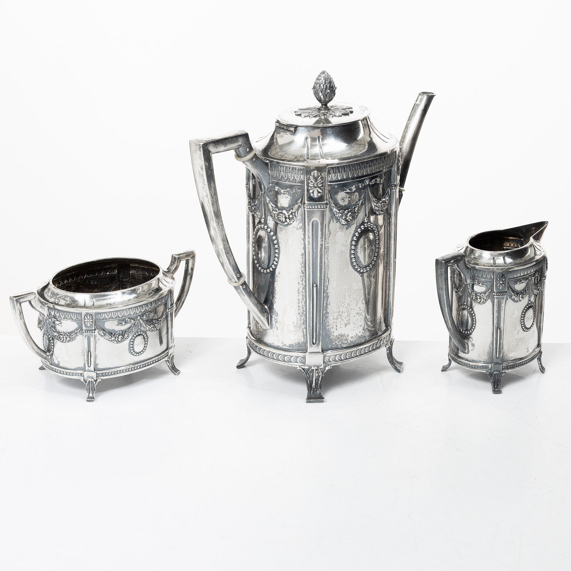 K. Andersson, a three piece silver coffee service, Stockholm 1914.